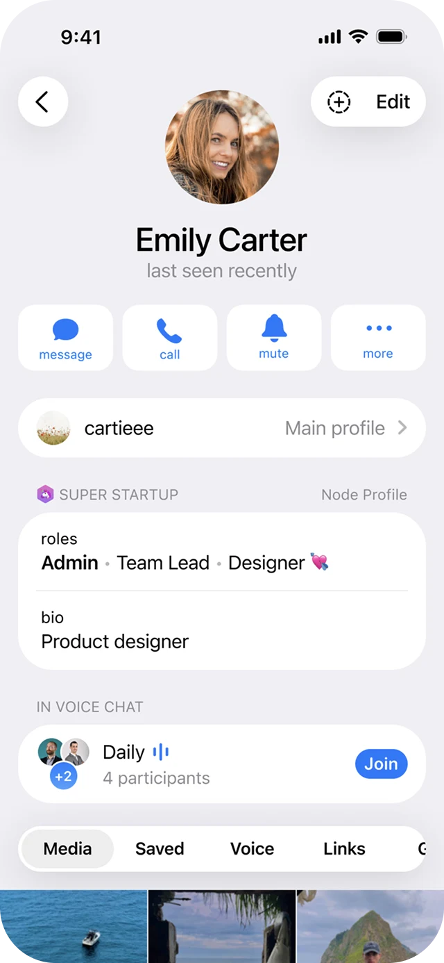 Профиль администратора Telegram Node